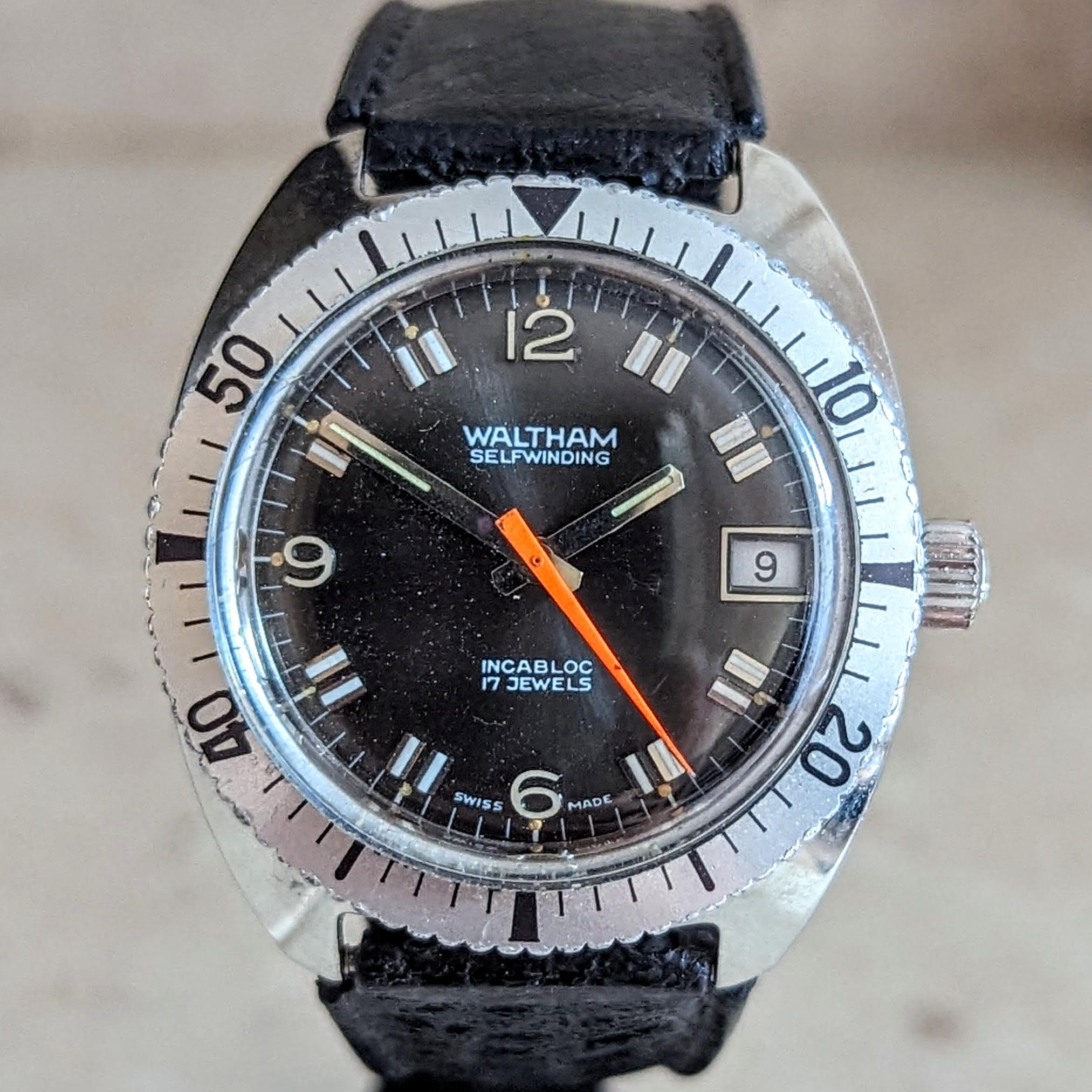 WALTHAM Selwinding Wristwatch Vintage Skindiver Watch 17 Jewels