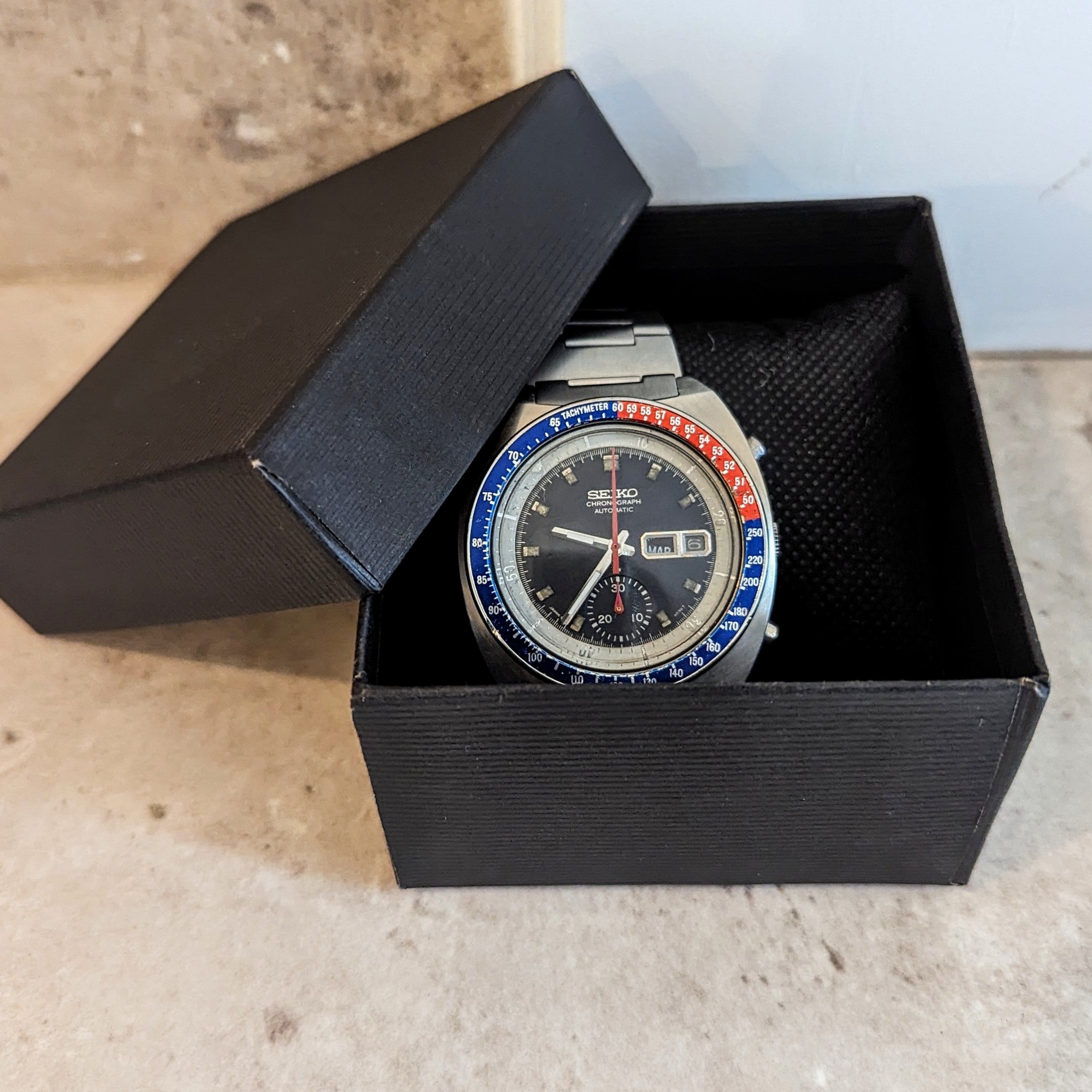 1975 SEIKO Pogue Chronograph Automatic Watch Ref. 6139 6002 Black Dial SECOND HAND HOROLOGY
