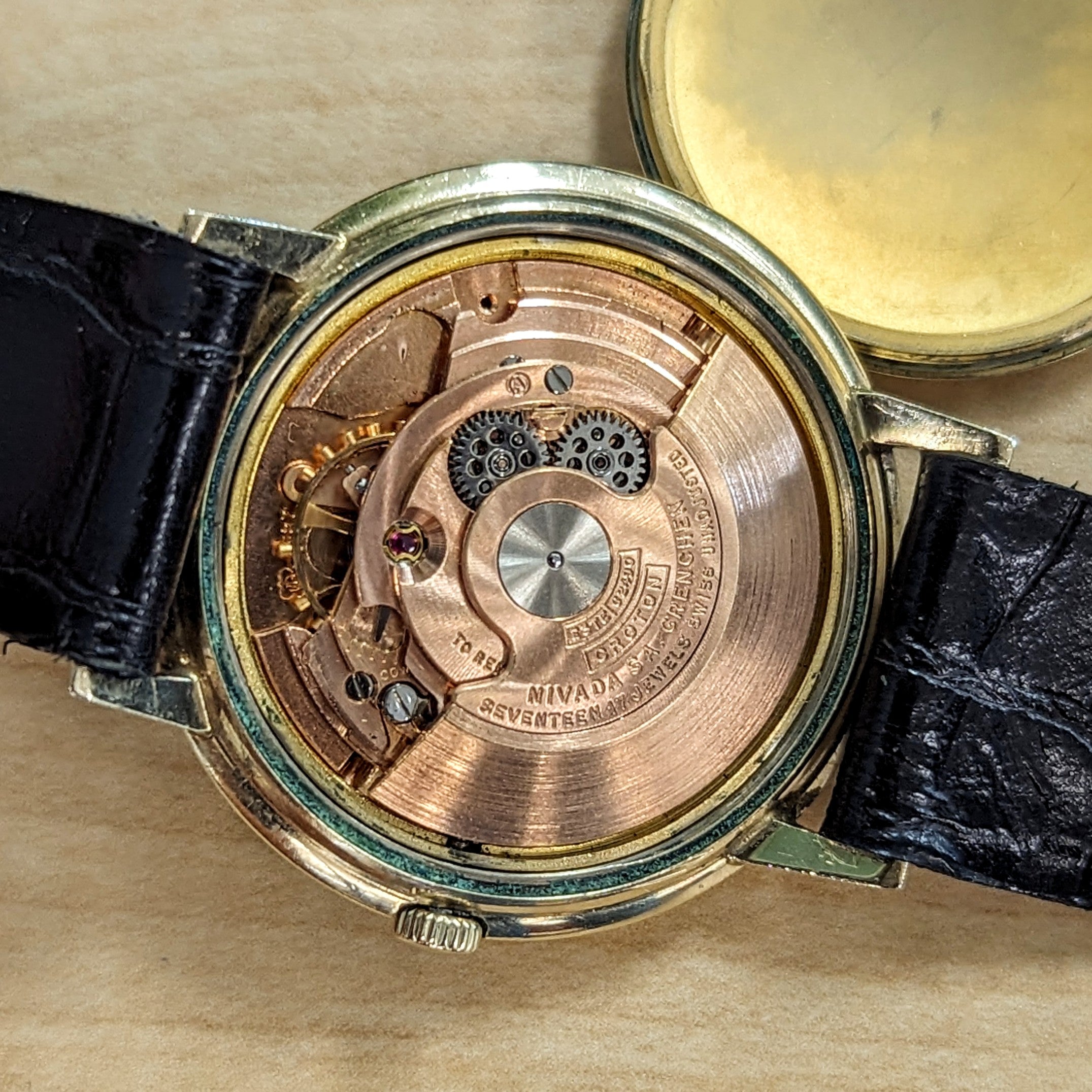 1960s CROTON Nivada Grenchen Aquamatic Watch 17 Jewels Vintage Automatic Wristwatch 10K GF