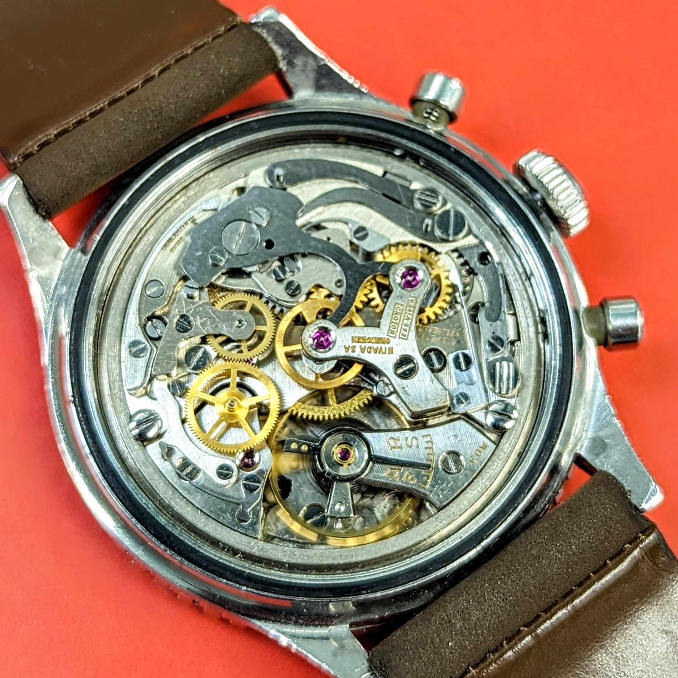 1961 CROTON Nivada Grenchen Chronograph Aviator Sea Diver Watch Venus 210 Chronomaster Wristwatch