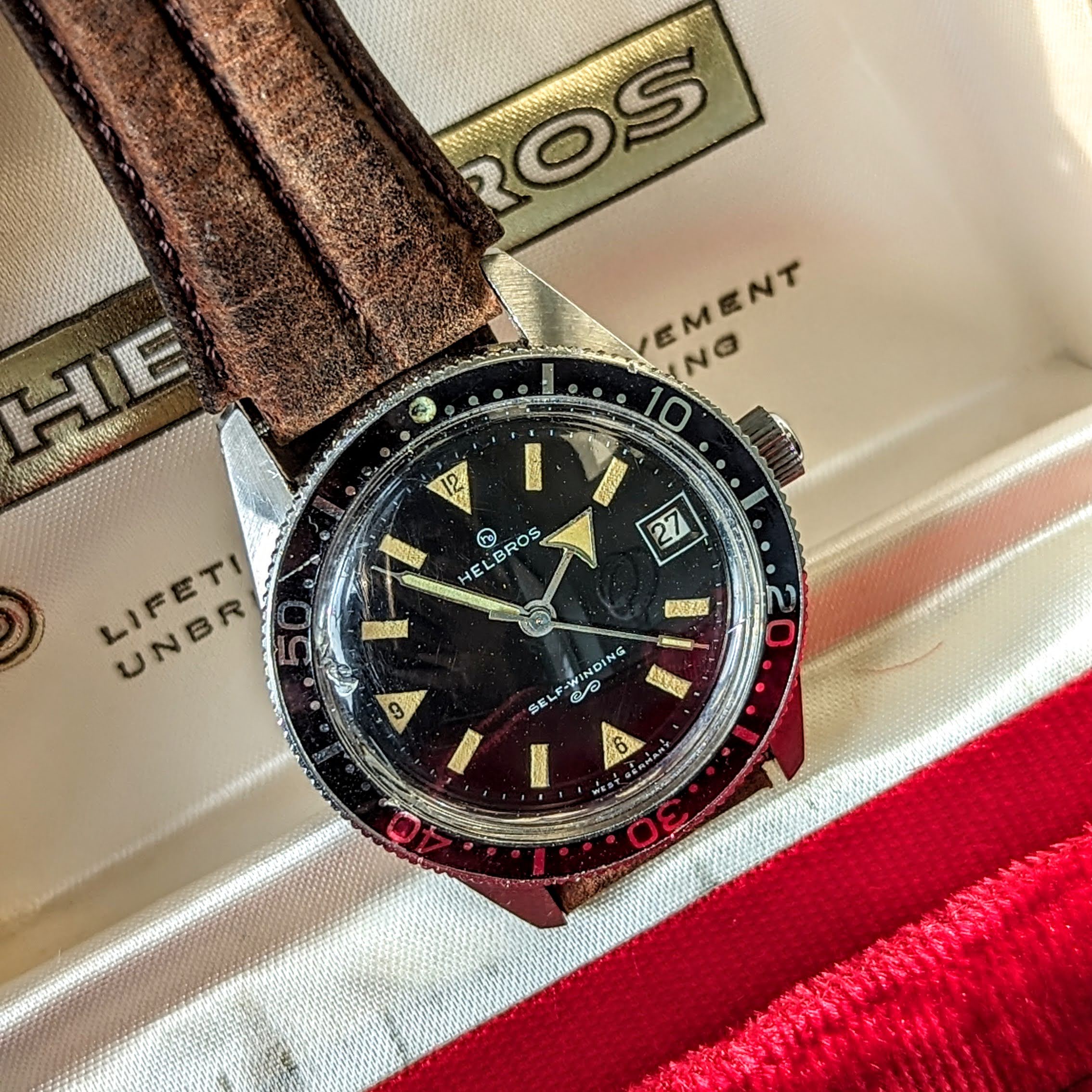 1960s HELBROS Invincible Skin Diver Automatic Wristwatch 17 Jewels Cal. PUW 1461 Germany Made