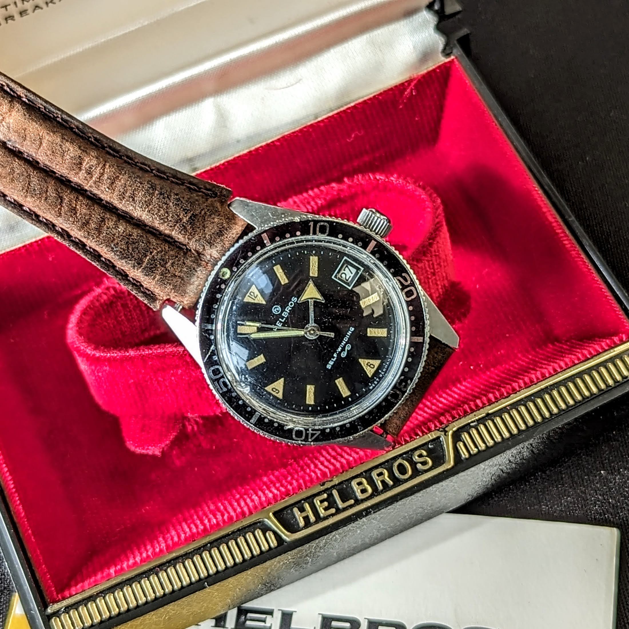 1960s HELBROS Invincible Skin Diver Automatic Wristwatch 17 Jewels Cal. PUW 1461 Germany Made