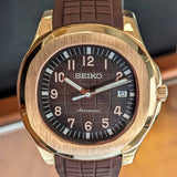 SEIKO Mod Aquanaut Automatic Wristwatch 24 Jewels Rose Gold Case & Display Back Custom Watch