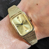 Vintage Ladies TIMEX Mechanical Watch Gold Tone Stainless-Steel Textured Bracelet