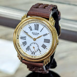 1991 BULOVA Roman Numerals Watch Round Case & Fancy Lugs Quartz Wristwatch