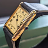 Must de Cartier Tank Watch 925 Gold Plated Case 23x30mm Roman Numerals Dial Manual-Wind Wristwatch