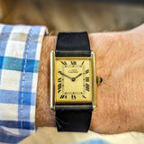 Must de Cartier Tank Watch 925 Gold Plated Case 23x30mm Roman Numerals Dial Manual-Wind Wristwatch
