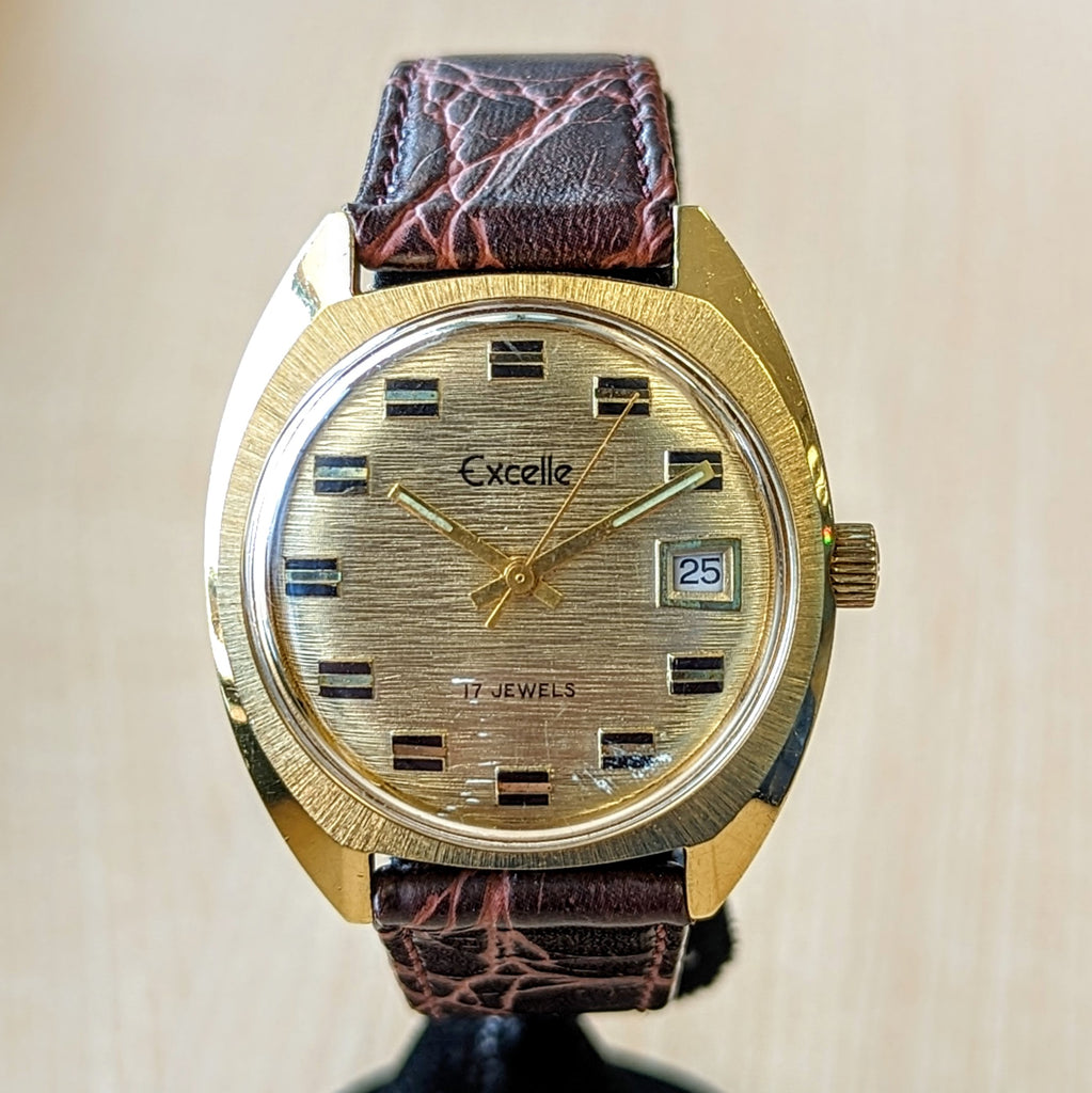 Vintage EXCELLE Watch 17 Jewels Cal. SGT 100-1 E4 Date Indicator Wrist ...