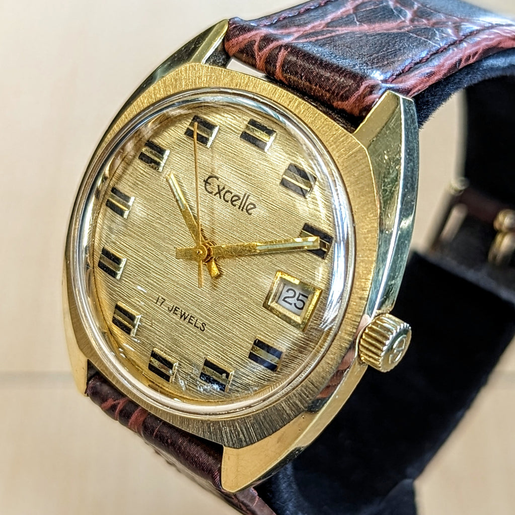 Vintage EXCELLE Watch 17 Jewels Cal. SGT 100-1 E4 Date Indicator Wrist ...