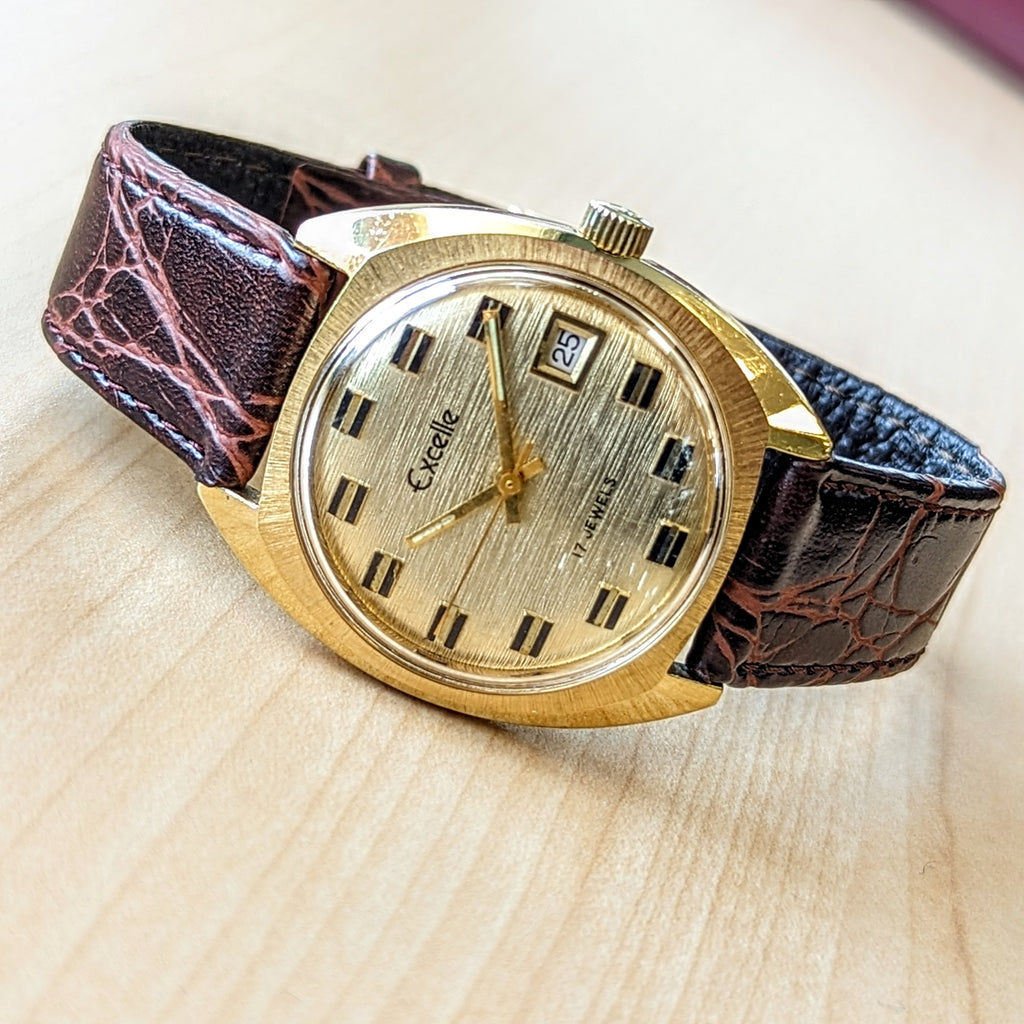 Vintage EXCELLE Watch 17 Jewels Cal. SGT 100-1 E4 Date Indicator Wrist ...