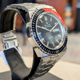 1974 BULOVA Accutron Orange Snorkel Watch 666 Feet Wristwatch "Devil Diver" - Original Integrated Bracelet
