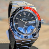 1974 BULOVA Accutron Orange Snorkel Watch 666 Feet Wristwatch "Devil Diver" - Original Integrated Bracelet