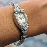 Vintage Ladies HAMILTON Cocktail Watch 22 Jewels Grade 761 Fancy White Gold and Diamond Case Wristwatch