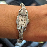Vintage Ladies HAMILTON Cocktail Watch 22 Jewels Grade 761 Fancy White Gold and Diamond Case Wristwatch