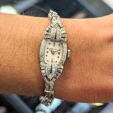 Vintage Ladies HAMILTON Cocktail Watch 22 Jewels Grade 761 Fancy White Gold and Diamond Case Wristwatch