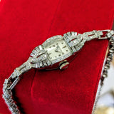 Vintage Ladies HAMILTON Cocktail Watch 22 Jewels Grade 761 Fancy White Gold and Diamond Case Wristwatch