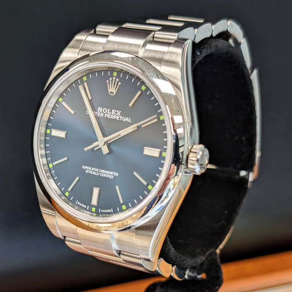 ROLEX Oyster Perpetual 39mm Ref. 114300 Blue Dial Superlative Chronome ...