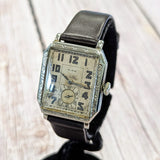 1930 ELGIN Watch 17 Jewels Grade 489 Art Deco Tank Case 14K White GF Wristwatch