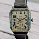 1930 ELGIN Watch 17 Jewels Grade 489 Art Deco Tank Case 14K White GF Wristwatch