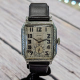 1930 ELGIN Watch 17 Jewels Grade 489 Art Deco Tank Case 14K White GF Wristwatch