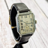 1930 ELGIN Watch 17 Jewels Grade 489 Art Deco Tank Case 14K White GF Wristwatch