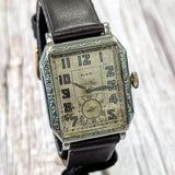 1930 ELGIN Watch 17 Jewels Grade 489 Art Deco Tank Case 14K White GF Wristwatch