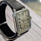 1930 ELGIN Watch 17 Jewels Grade 489 Art Deco Tank Case 14K White GF Wristwatch