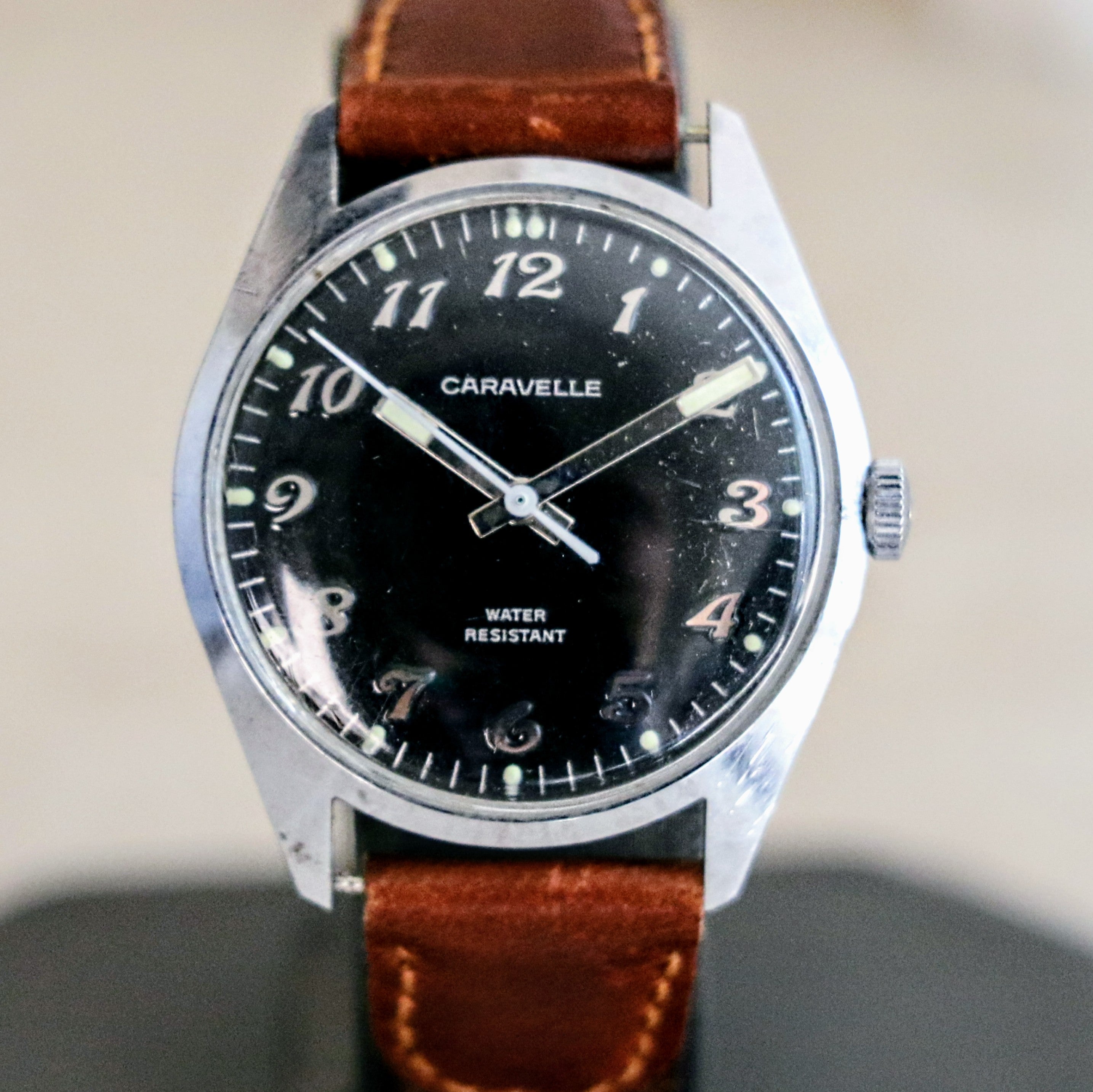 1975 CARAVELLE Wristwatch by Bulova – Vintage Black Dial Watch