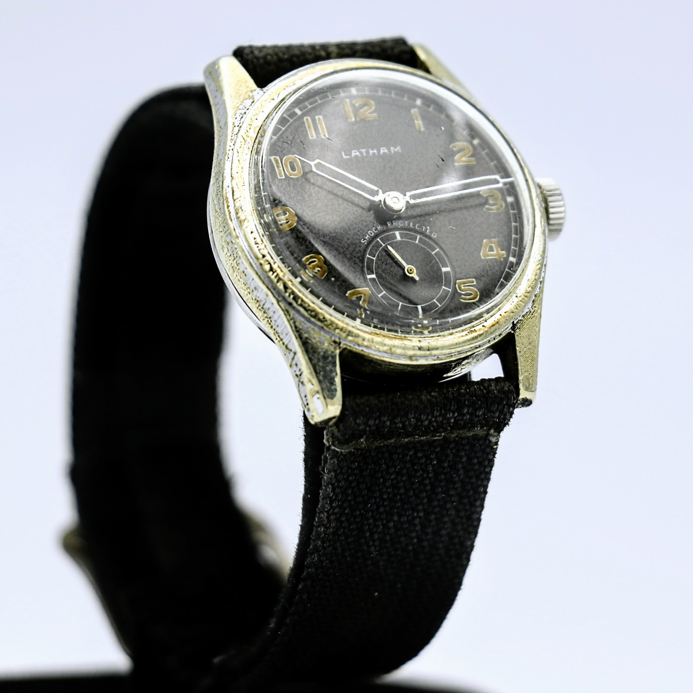 Vintage LATHAM Military Watch 17 Jewels 31mm Swiss Made Wristwatch