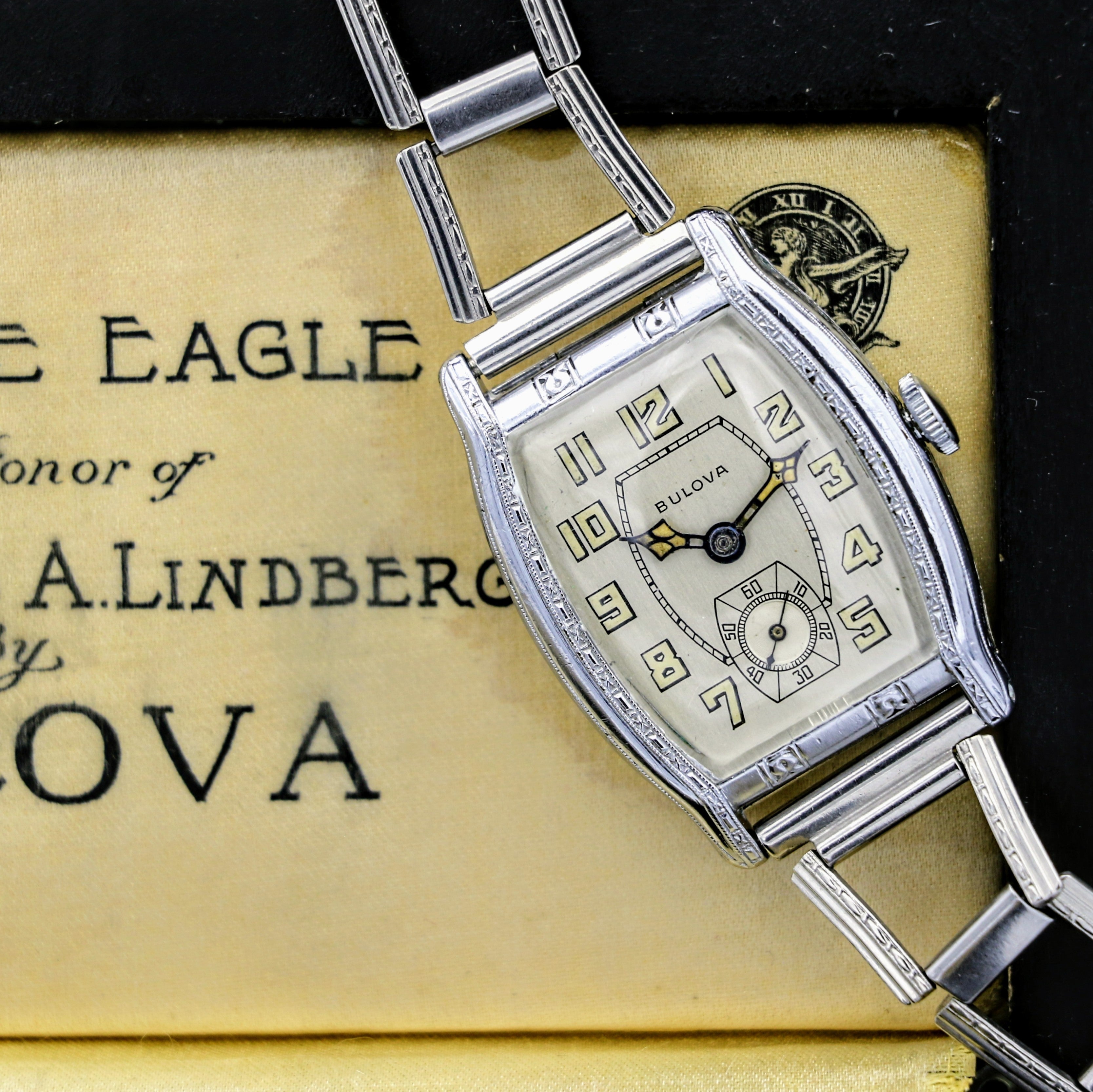 BULOVA 1930 Lone Eagle Watch “In Honor of Col. Charles A. Lindbergh” Wristwatch Original BOX!