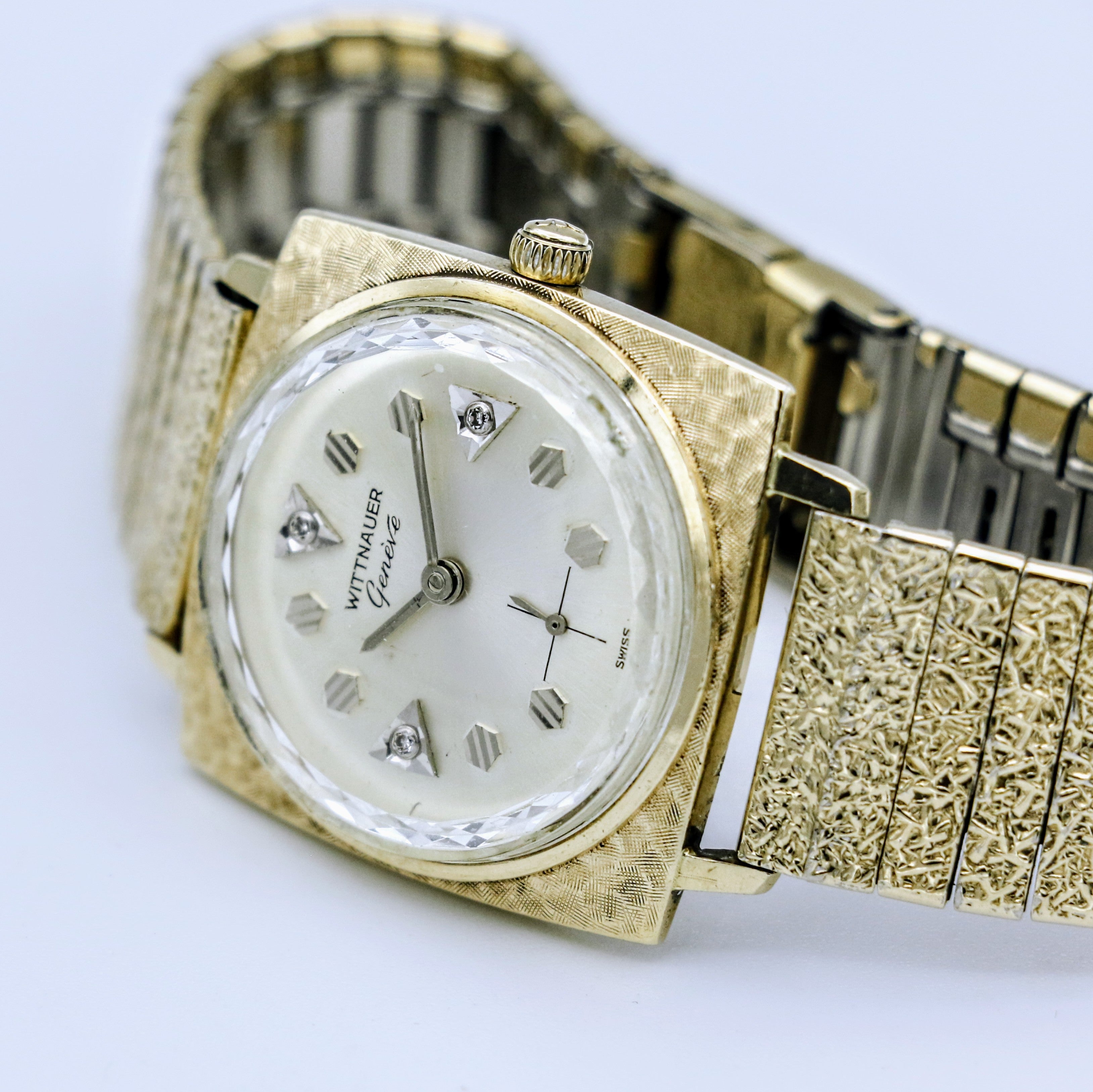 Vintage Wittnauer Wristwatch 10K GP Bezel Fancy Dial 10K GF Bracelet SECOND HAND HOROLOGY
