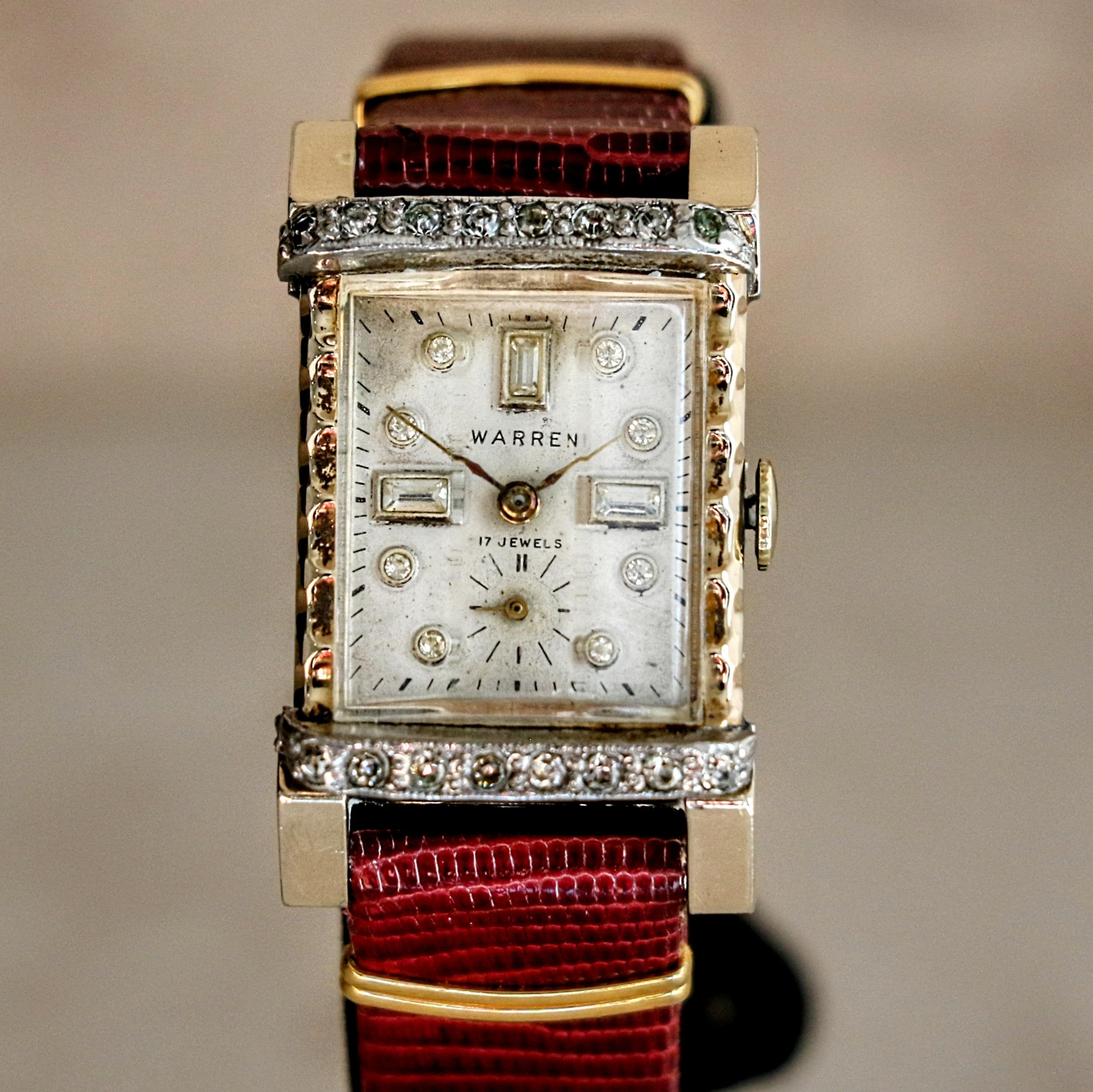 Vintage WARREN Wristwatch Diamond Dial and Bezel Swiss Movement 17 Jewels
