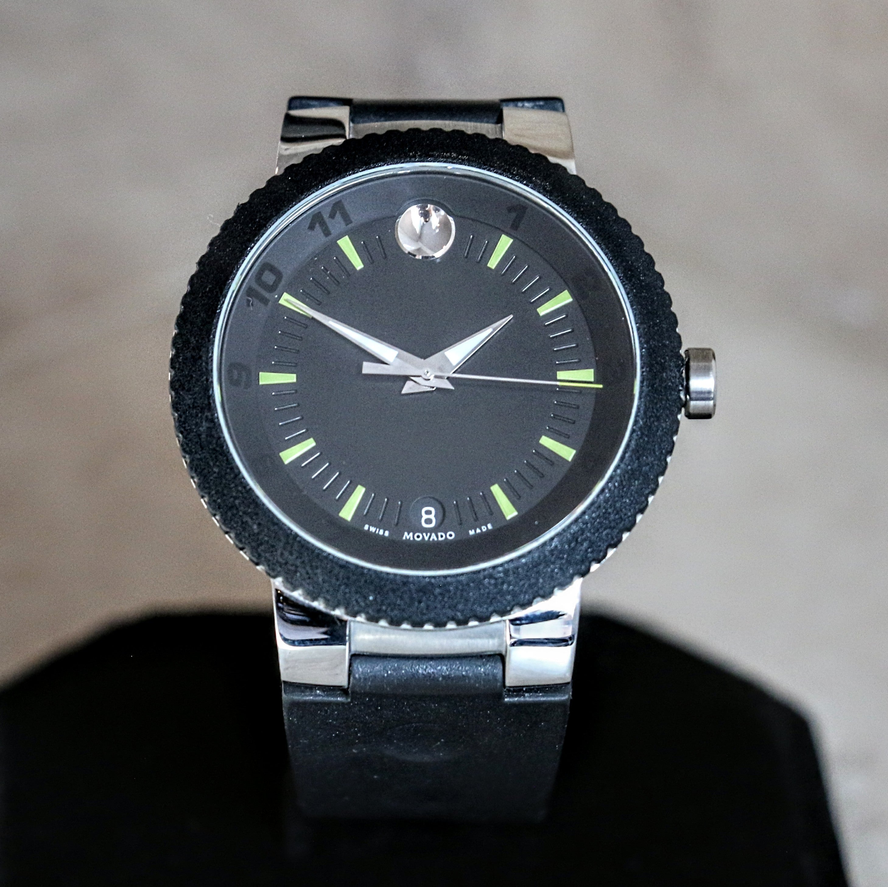 MOVADO Sport Edge Watch Black Dial Ref. 54.30.1286 Stainless Steel Case Wristwatch