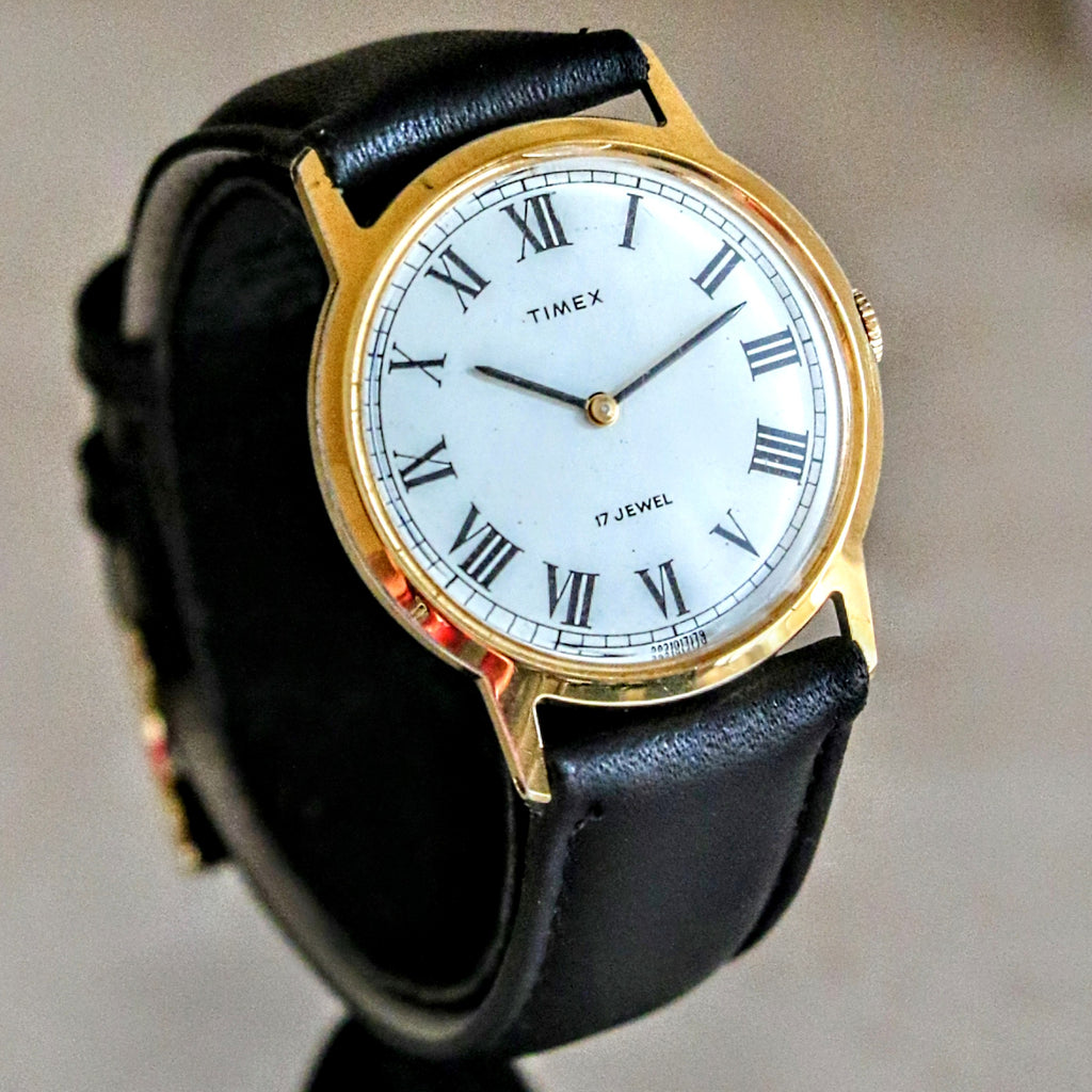 1979 TIMEX Watch Roman Numerals 17 Jewels Manual Wind 33mm Wristwatch ...