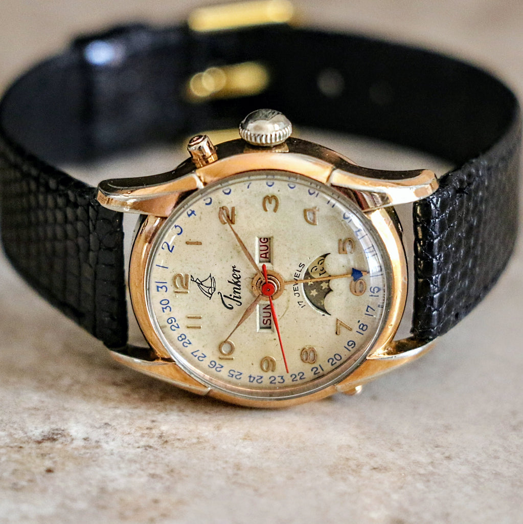 1940s TINKER Triple Calendar Moon Phase Wristwatch Cal. VALJOUX 89 Wat ...