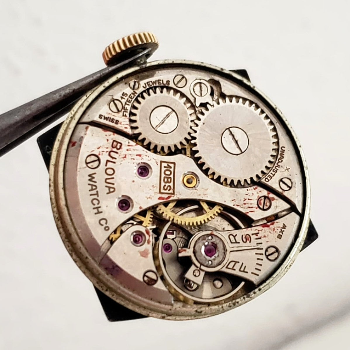 1943 BULOVA Officer Wristwatch Rare Black Dial Swiss Cal 10BS 15J Vintage Watch