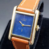 Vintage CARTIER Tank Wristwatch Swiss Caliber ETA 2512-1 17 Jewels Blue Dial Watch