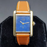 Vintage CARTIER Tank Wristwatch Swiss Caliber ETA 2512-1 17 Jewels Blue Dial Watch