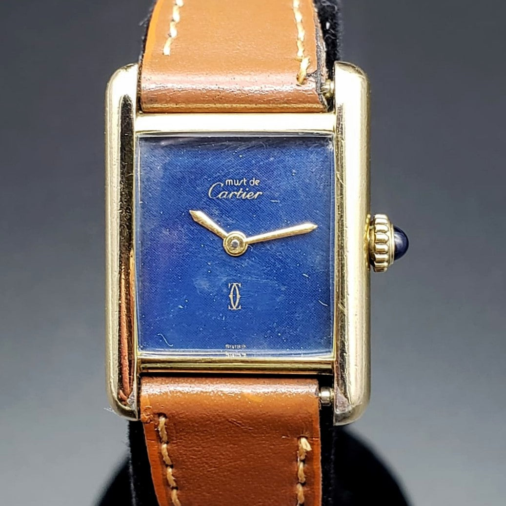 Vintage CARTIER Tank Wristwatch Swiss Caliber ETA 2512-1 17 Jewels Blu ...