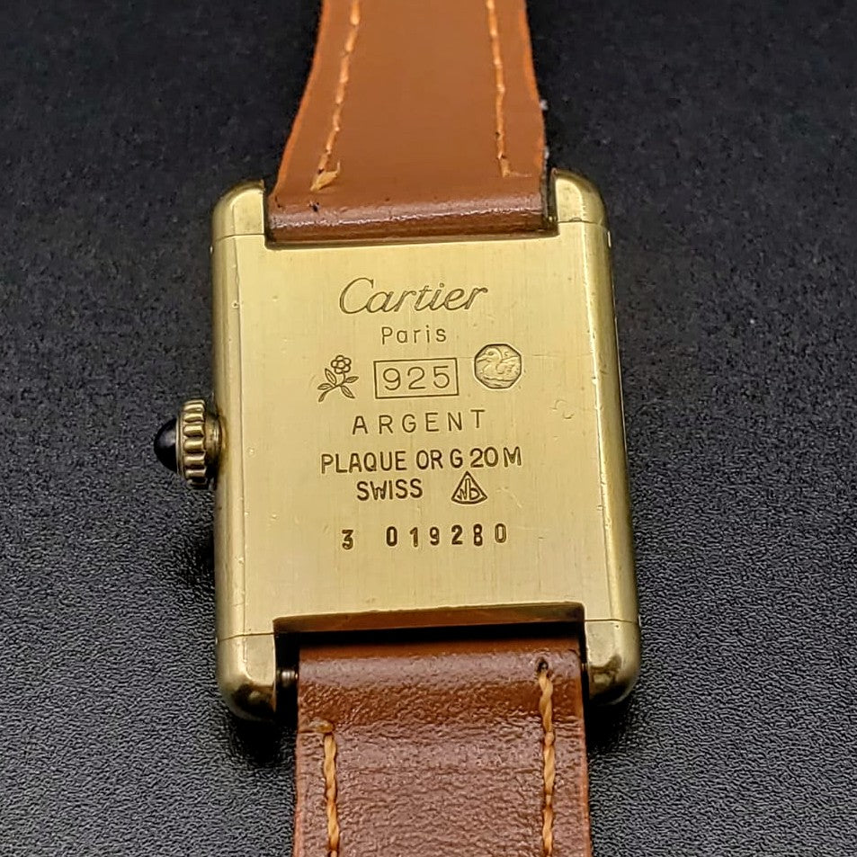Vintage CARTIER Tank Wristwatch Swiss Caliber ETA 2512-1 17 Jewels Blue Dial Watch