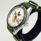 Vintage SEIKO Mickey Mouse Military Style Dive Wristwatch Swiss Cal. UTC 29 17J
