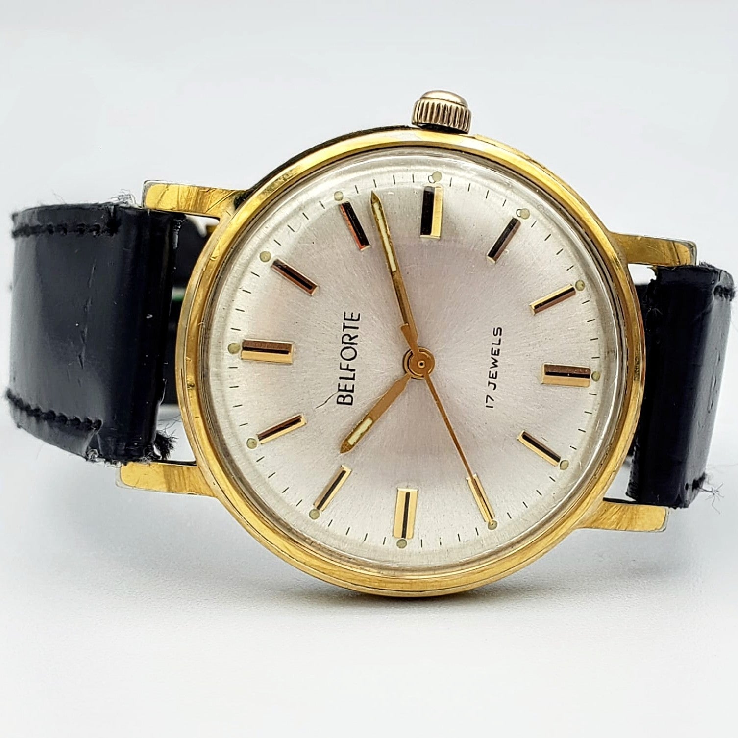 Vintage BELFORTE Wristwatch Luminous Indices and Hands Sunburst Dial 17 Jewels Watch