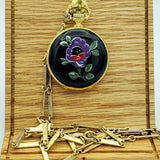 Vintage SHEFFIELD Ladies Pocket Watch Swiss Caliber EB 8800 Floral Enamel Case