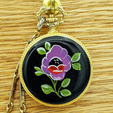 Vintage SHEFFIELD Ladies Pocket Watch Swiss Caliber EB 8800 Floral Enamel Case