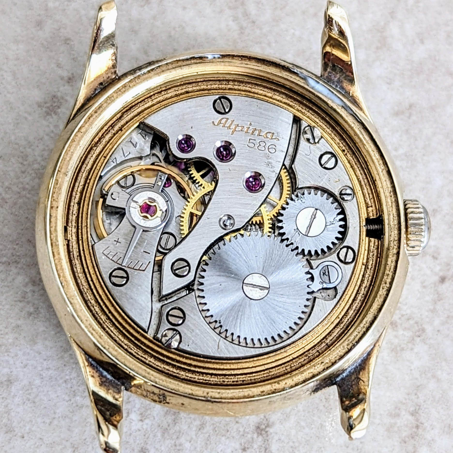 1940s ALPINA Watch 14K GOLD Vintage Wristwatch - Rose Gold Dial - Original BOX!