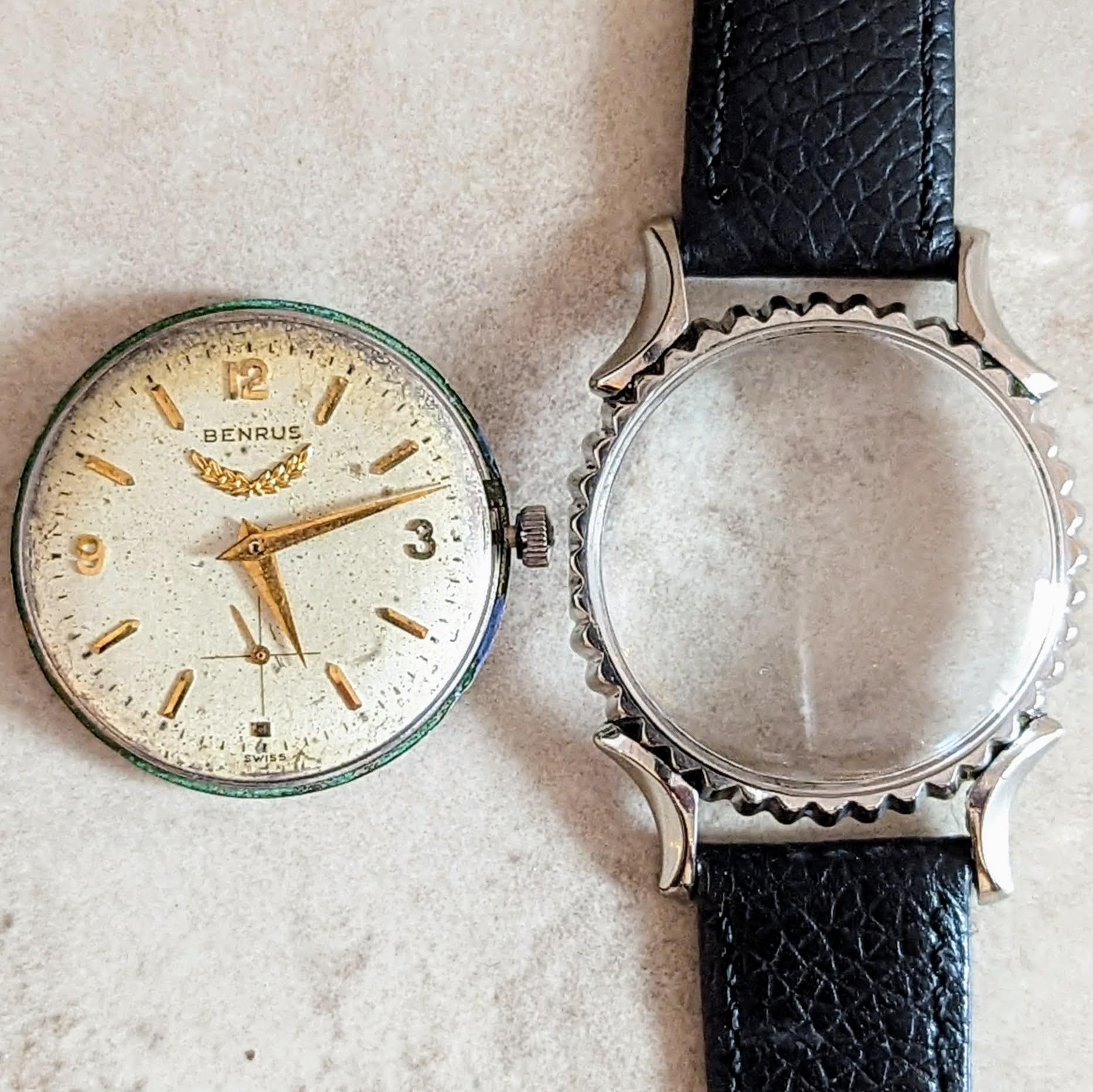 1940's BENRUS Bottle Cap Watch Model BB 14 Swiss Wristwatch 10K GF