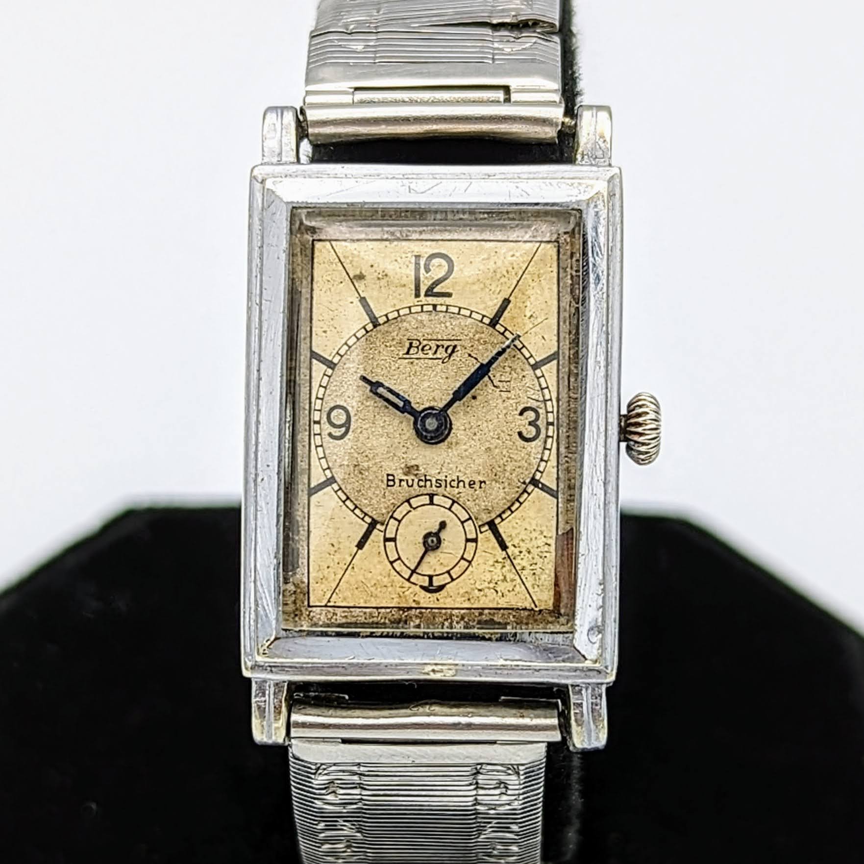 Berg Bruchsicher Wristwatch Late 1930s to Mid 1940s Stainless Steel Watch