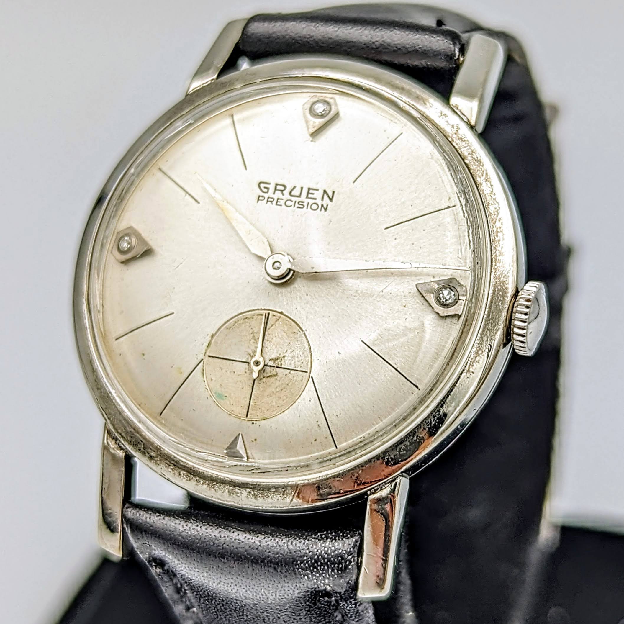 Vintage GRUEN Precision Diamond Dial Watch Cal. 510 Wristwatch in Display Box!