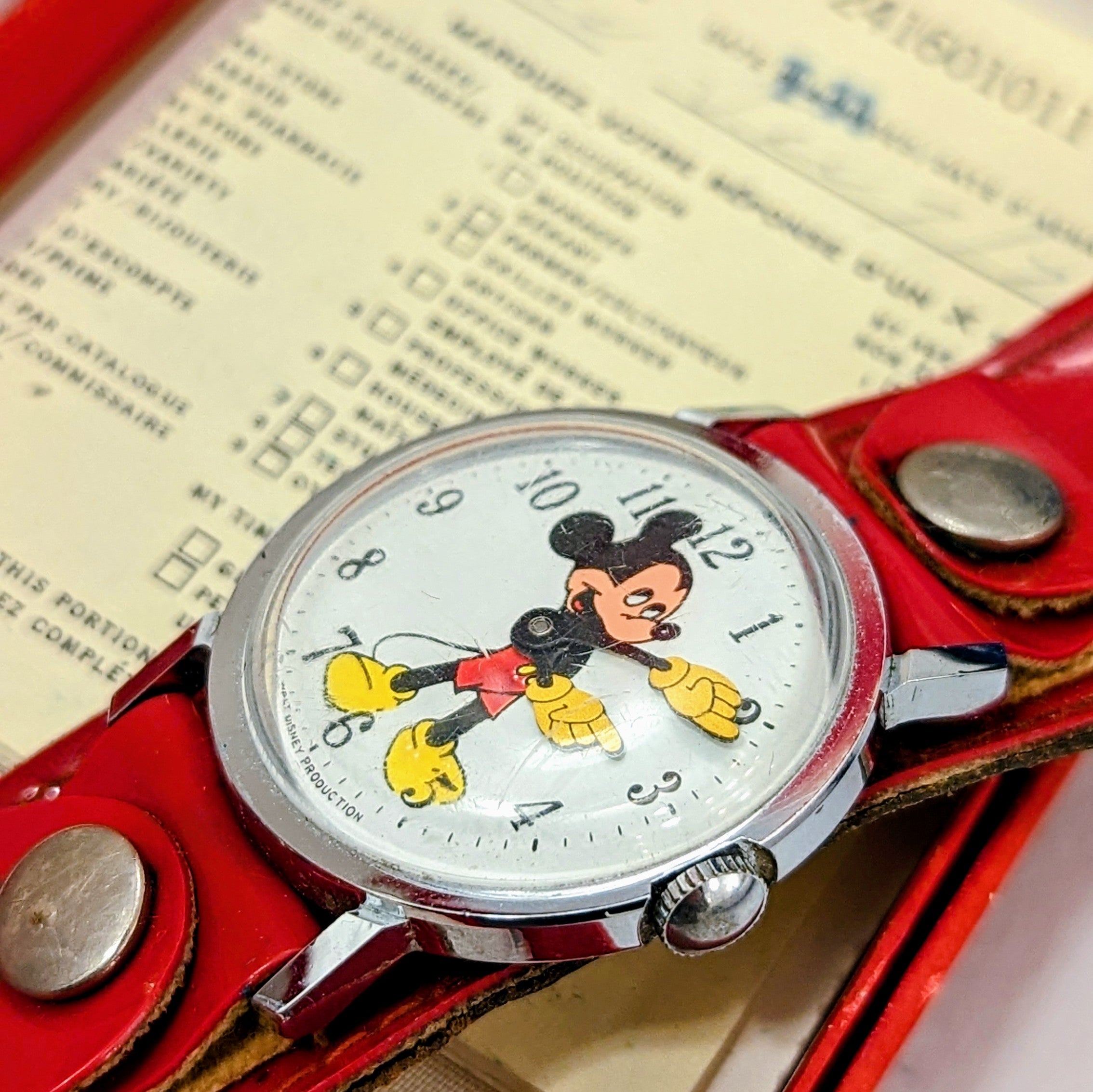 1971 INGERSOLL Mickey Mouse Watch Manual Wristwatch Original BOX! Animated Hands