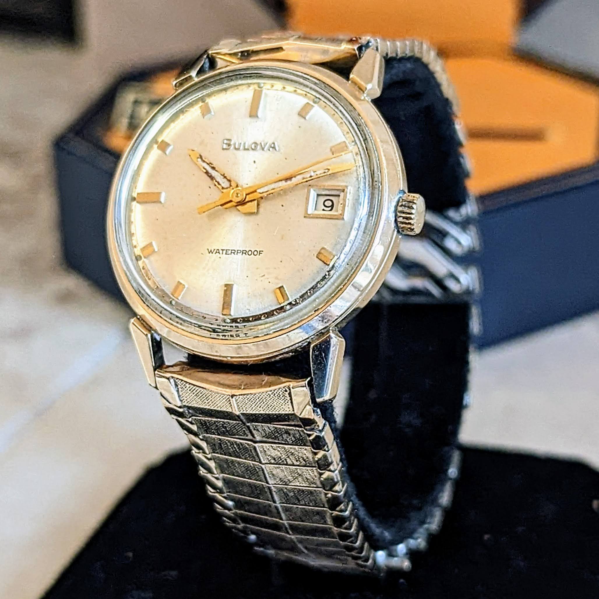 BULOVA 1968 President B Watch Date Indicator 10K GF Wristwatch In SECOND HAND HOROLOGY